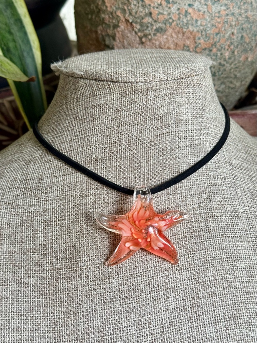 Boho Glass Sea Star Beachy Pendant Choker